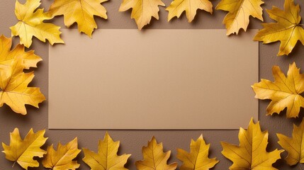 Autumn leaves frame beige paper