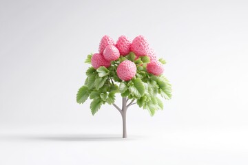 Pink fruit tree on white background