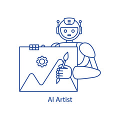 AI Artist Icon Artificial Intelligence Creativity Tool Digital Art Generation Symbol Machine Learning Art Neural Network Illustration Robotic Painter Vector