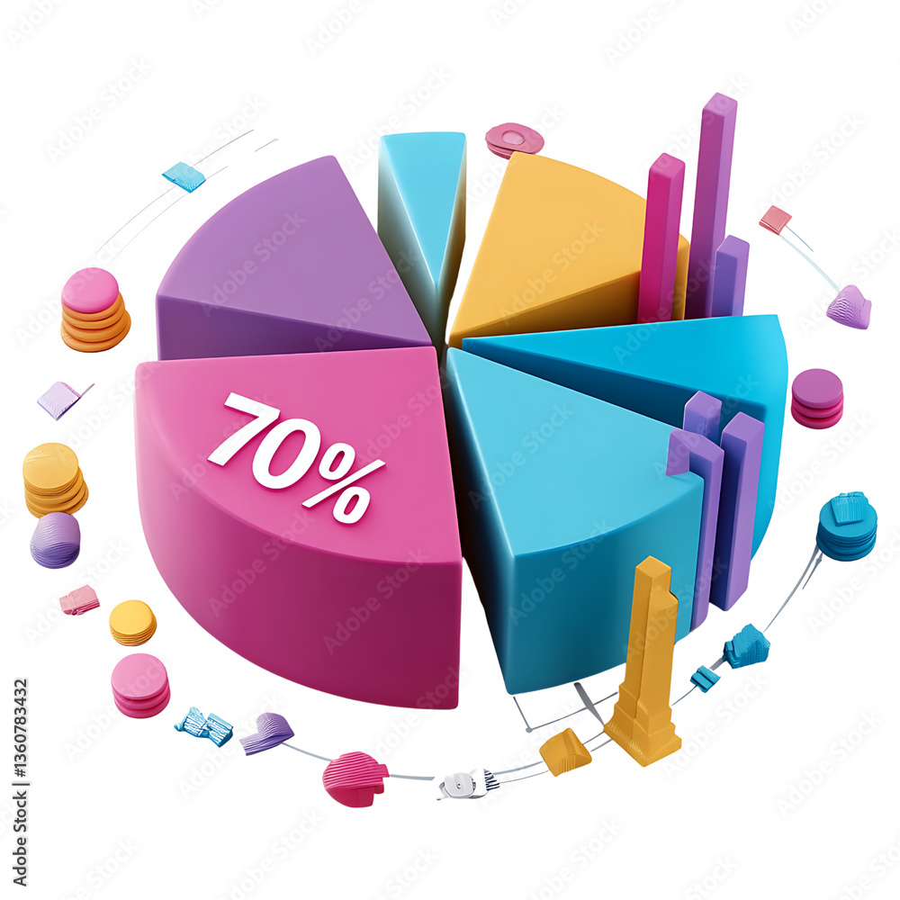 Poster 3d pie chart with text 