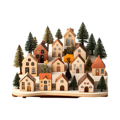 A DIY Advent Calendar with Miniature Wooden House Isolated on Transparent Background