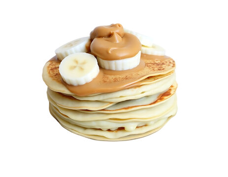 Stack of Pancakes with Banana and Peanut Butter - Powered by Adobe