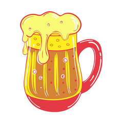 Beer mug icon overflowing with frothy beer in a colorful style  