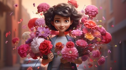 Fototapeta premium A photo of a 3D character holding a lavish bouquet