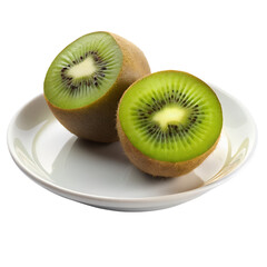 Two kiwi in a plate isolated on transparent background