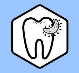 Tartar problem. Dental icon. Dental disease concept. Caries caused by lack of oral hygiene. Tartar on enamel. Dental icon on blue. Design element for dentist website. Stomatitis disease. 3d image
