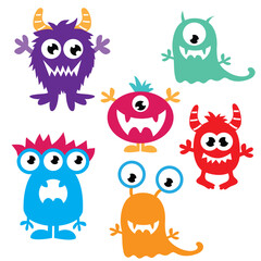 Funny colorful monsters vector cartoon illustration