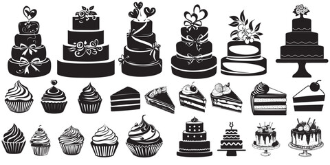 vector set of cakes and cupcakes.