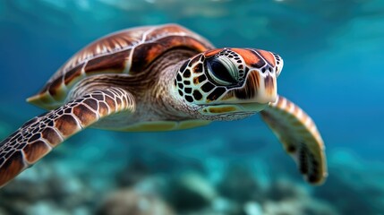 Fototapeta premium Sea Turtle Swimming Underwater
