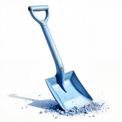 Elegant blue garden shovel with soil, gardening inspiration