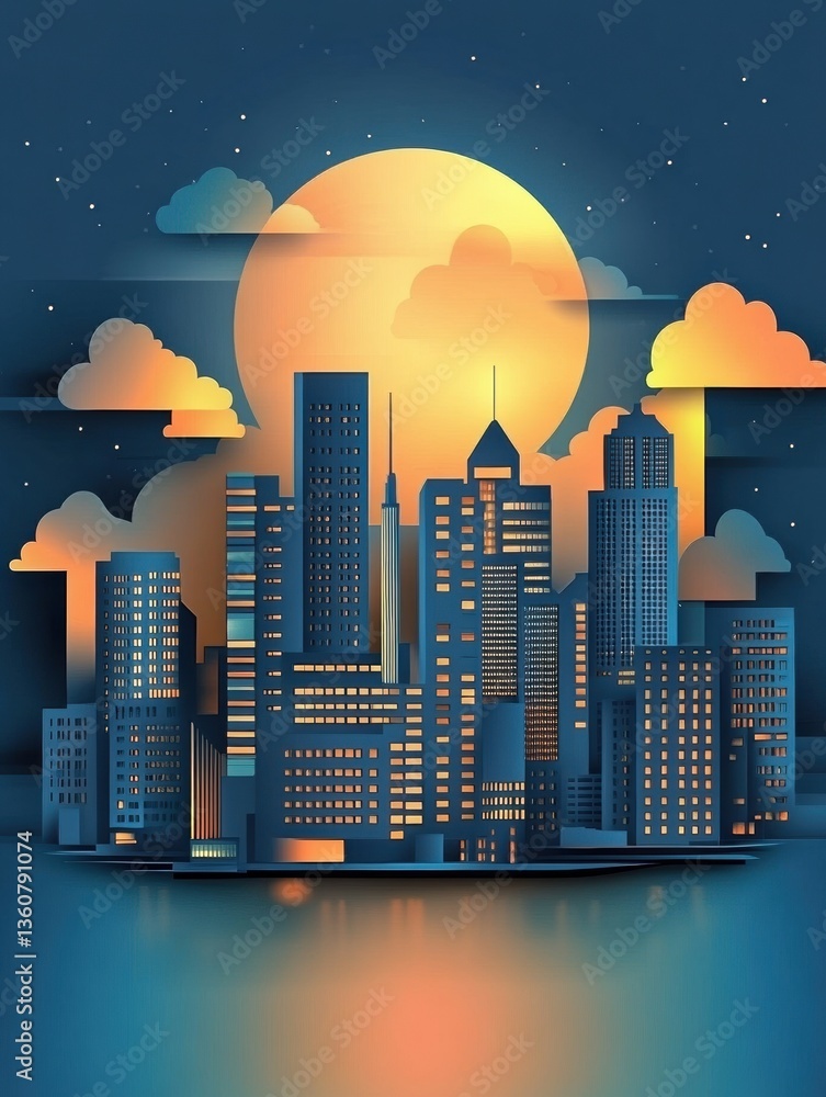 Aufkleber stunning layered cut paper city skyline under soft lighting with dynamic perspective showcasing mode