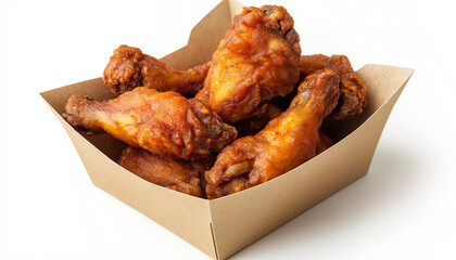 Delicious Crispy Fried Chicken Wings in Cardboard Box