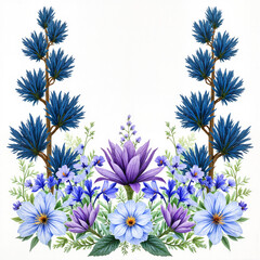 Delicate floral arrangement in blue and purple hues, garden elegance