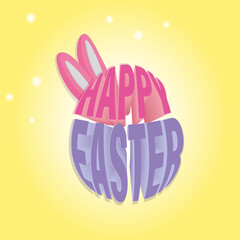 Picture of happy easter in the form of 3d text and ears of the Easter hare