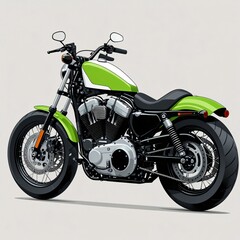 A green and white motorcycle is standing on a white background