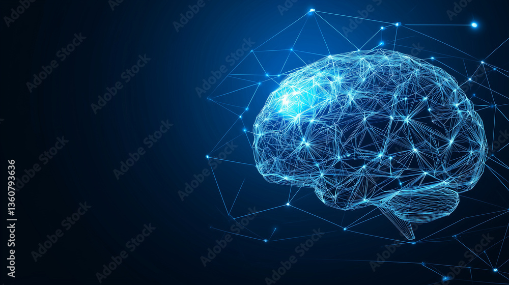 Poster brain and artificial intelligence networks. visualization of artificial intelligence and network.