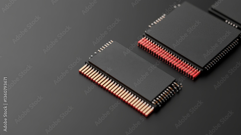 Poster close-up of modern computer memory chips on sleek black background for technology and innovation the