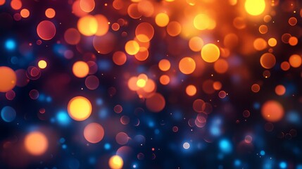 Fototapeta premium Abstract Glowing Bokeh Illustration: Warm Orange & Cool Blue Light Bursts, Festive Background, Digital Art, Sparkle & Shine, Celebration Concept.
