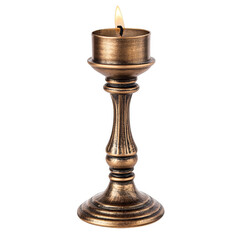 Copper candle holder with classic design, on a transparent background