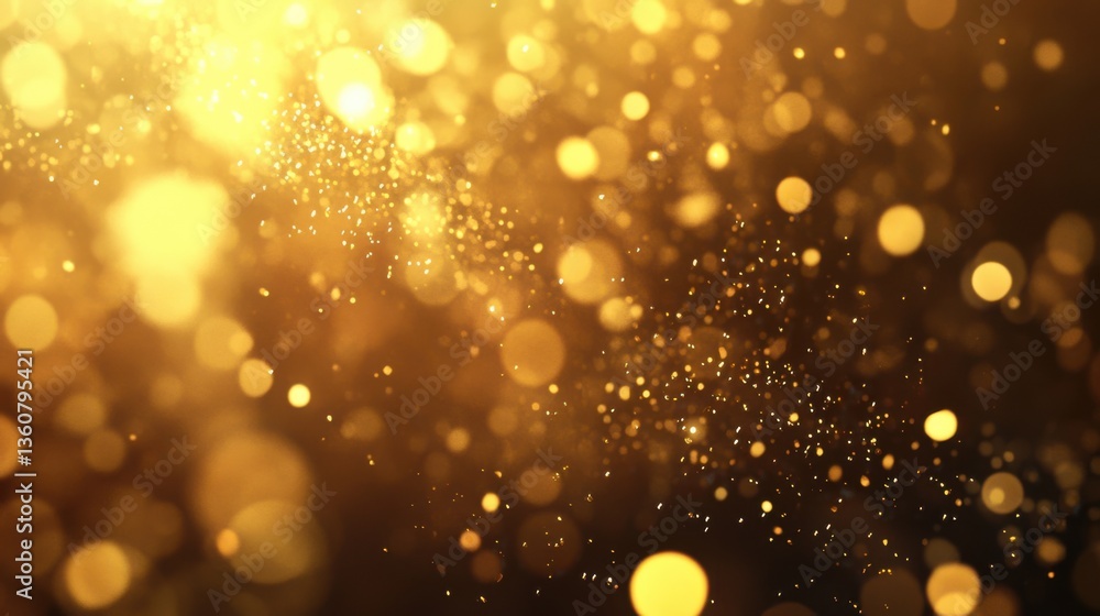 Poster floating gold dust particles with soft glowing bokeh and shimmering reflections. a magical and dream