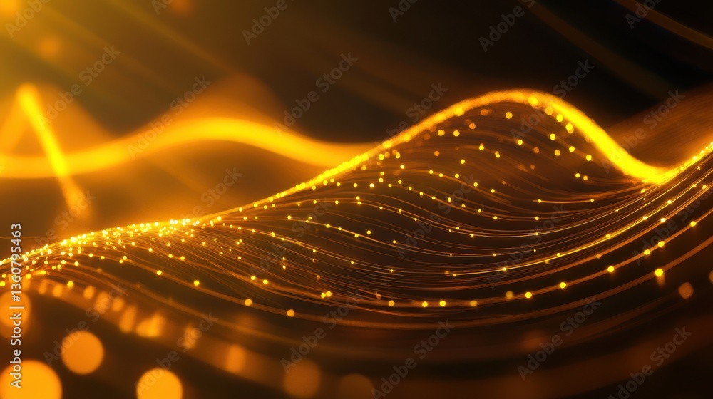 Poster abstract futuristic golden neon lines with glowing reflections, soft bokeh, and dynamic modern energ