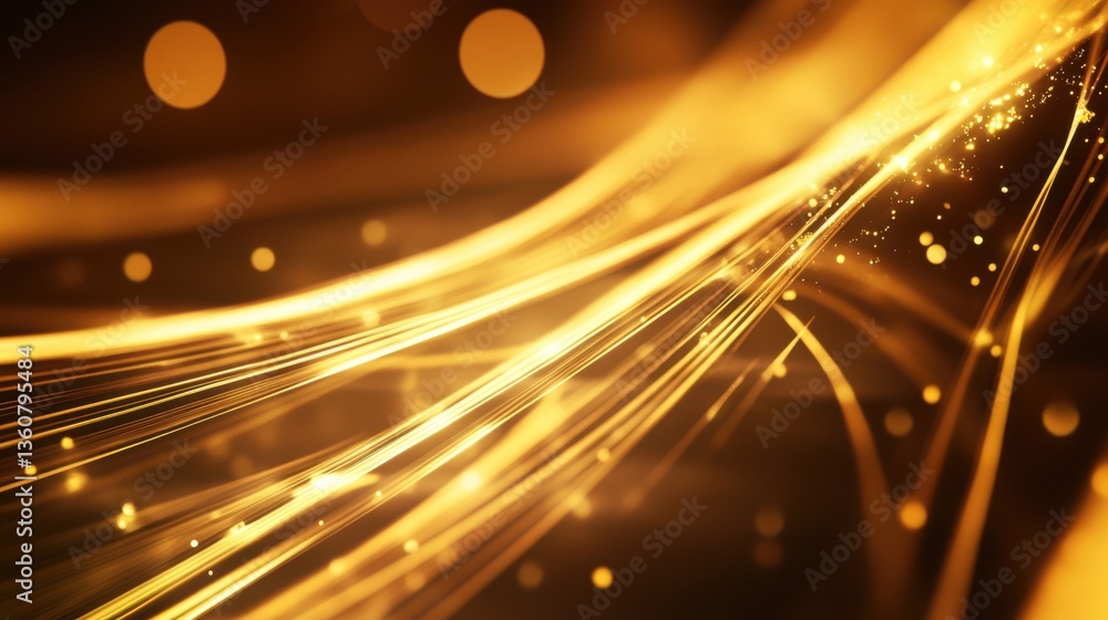 Poster abstract futuristic golden neon lines with glowing reflections, soft bokeh, and dynamic modern energ