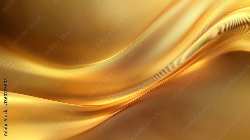 Poster abstract golden waves with fluid motion, soft reflections, and a warm luminous glow. elegant metalli