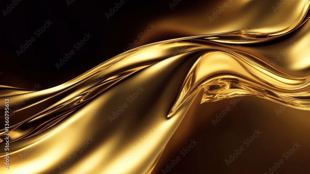 Poster abstract golden waves with fluid motion, soft reflections, and a warm luminous glow. elegant metalli