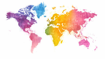 Fototapeta premium Watercolor World Map, Global Colorful Illustration