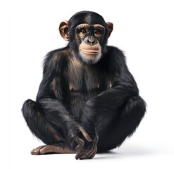 Fototapeta premium Chimpanzee Sitting Portrait on White Background with Curious Expression