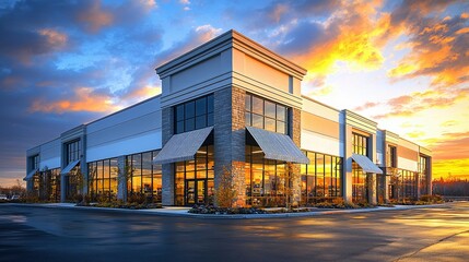Obraz premium Captivating Sunset View of Modern Commercial Building Architecture