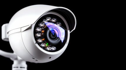 White dome security camera on black background