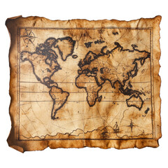 An antique map with aged edges, on a transparent background