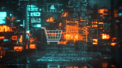 Fototapeta premium Glowing Icons for Online Shopping Cart Interface