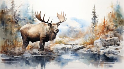 A photo of a contemporary wildlife scene watercolor