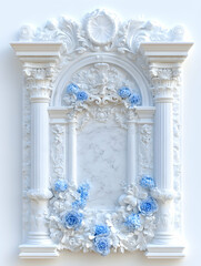 Naklejka premium White Rococo Archway with Blue Flowers, Studio