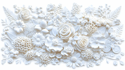 Fototapeta premium White sculpted floral arrangement, close-up, studio background