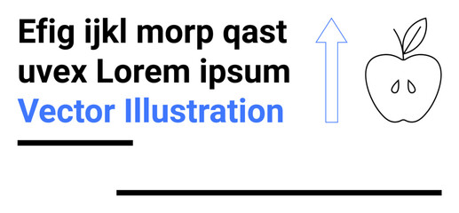 Naklejka premium Bold black and blue text, outlined apple, upward arrow, horizontal lines. Ideal for education, growth, nutrition, learning, content creation minimalism and a simple landing page