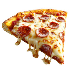 A Fluffy 3D Cartoon Pepperoni Pizza Slice with Glowing Melted Cheese Isolated on Transparent Background