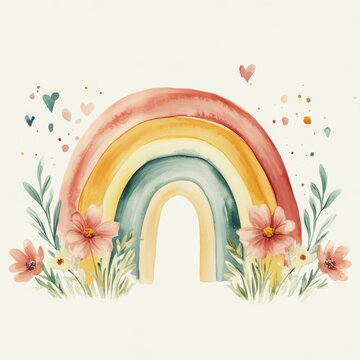 Beautiful flowers in Spring with rainbow