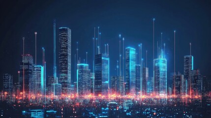 Fototapeta premium Modern Cityscape with Glowing Skyscrapers at Night