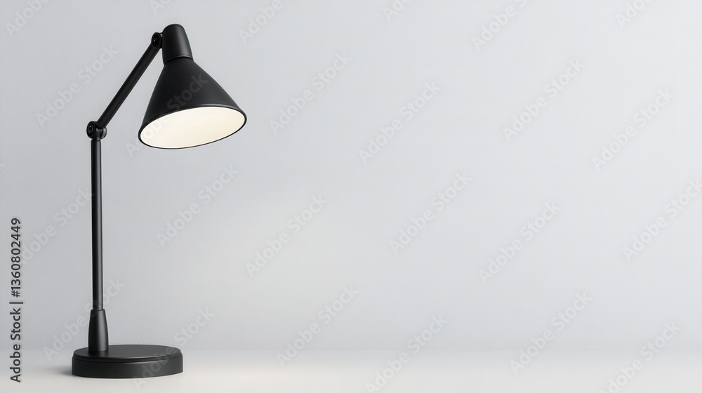 Poster modern desk lamp with adjustable shade in minimalist workspace environment illuminating a soft backg