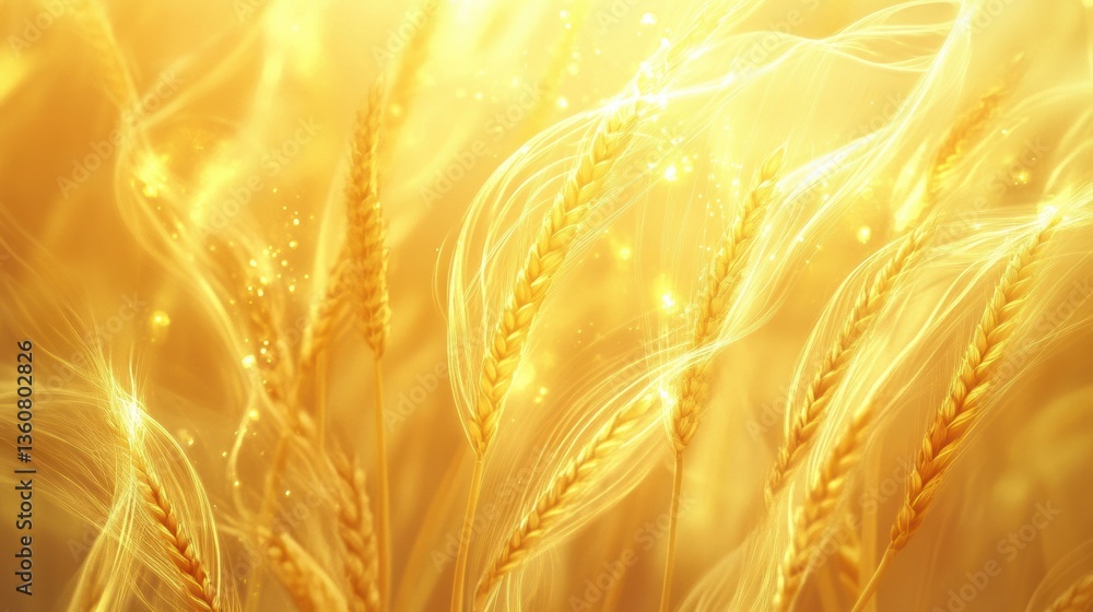 Leinwandbilder golden wheat transforms into glowing energy waves, creating a dreamy surreal landscape generative ai