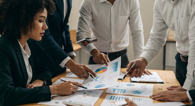 Diverse team analyzing financial charts.
