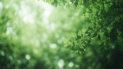 Fototapeta premium Defocused green forest plants and trees backdrop background