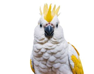 Majestic Gaze, A Striking Portrait of a Sulphur-Crested Cockatoo Displaying its Vibrant Yellow Crest and Intense Eyes Captured in Detailed Clarity