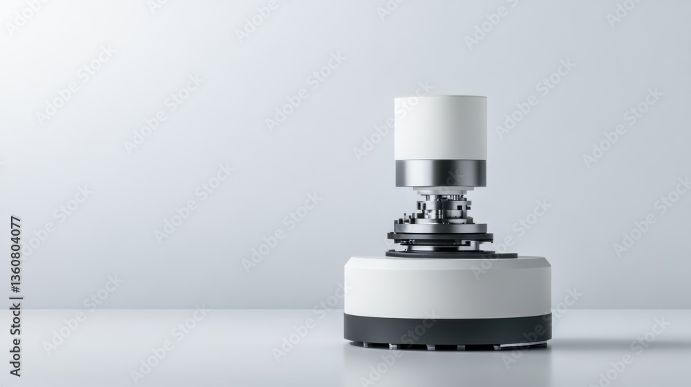 Poster modern industrial equipment with sleek design and high-tech features in minimalist workspace setting