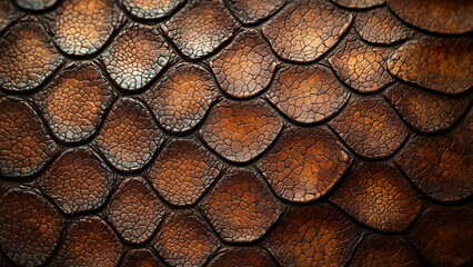 High-Resolution Seamless Dragon Scale Texture with Metallic Bronze Finish and Deep Cracks