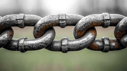 Fototapeta premium Close-up of a Rusty Metal Chain: Industrial Strength and Interlocking Links