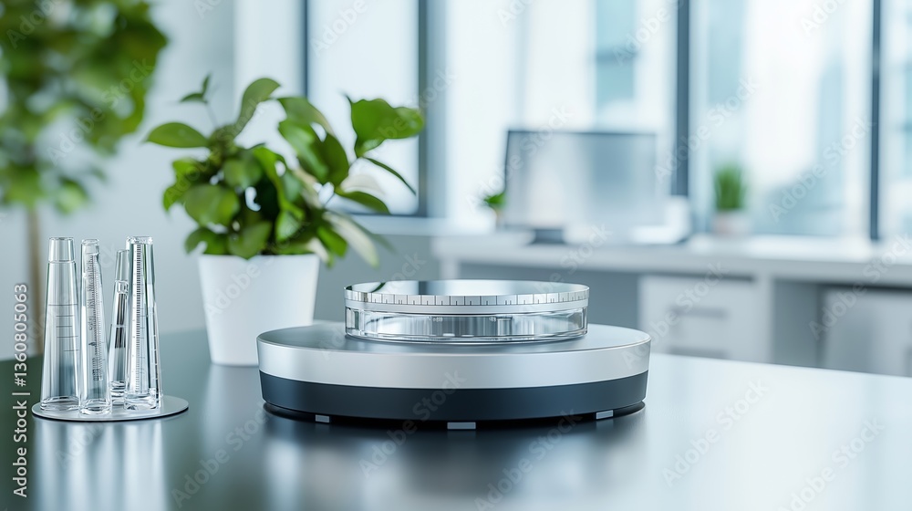 Poster weight calibration set positioned in a metrology lab with modern design and equipment